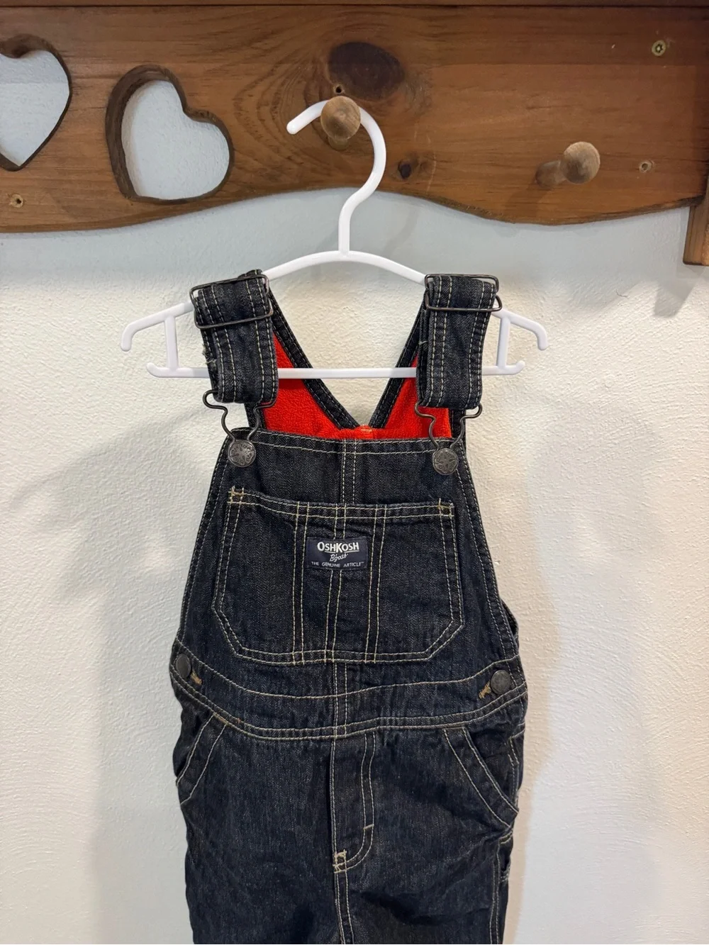 OshKosh B'gosh Denim Overalls for Kids — Red fleece Lining